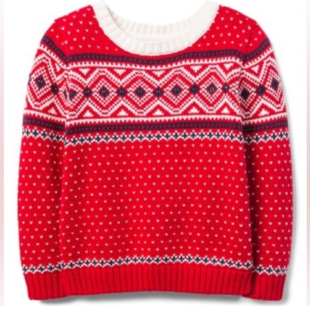 JANIE & Jack Red Fair Isle Elbow-Patch Crewneck Sweater